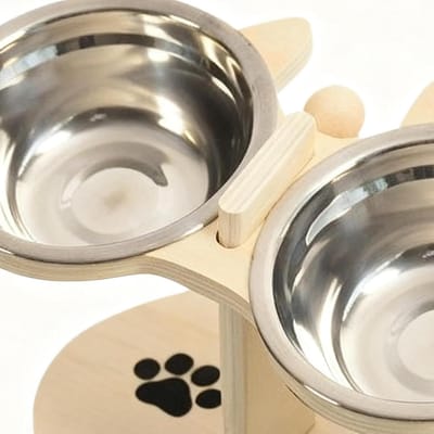 Verhoogde kattenkom - Houten standaard - Comfortabel voeren - Schuin ontwerp - 44x18.7x7.6 cm - Natuurlijk hout