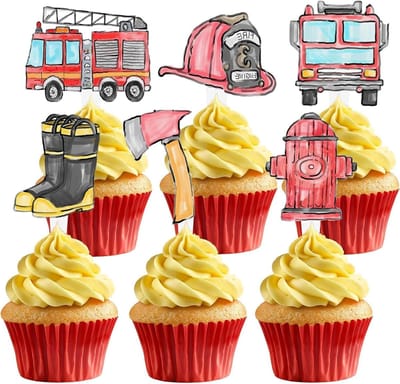 36 Pieces Cake Decor, Fire Brigade Topper Cupcake Birthday Kids Hydrants Fire Branches Cake Toppers for Boys - ShopVlot