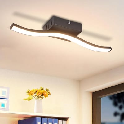 Glitzerlife - Plafondlamp - Dimbaar - Warmwit 3000K - Polycarbonaat - Ø34,5cm - Zwart - Plafondverlichting voor Slaapkamer Woonkamer