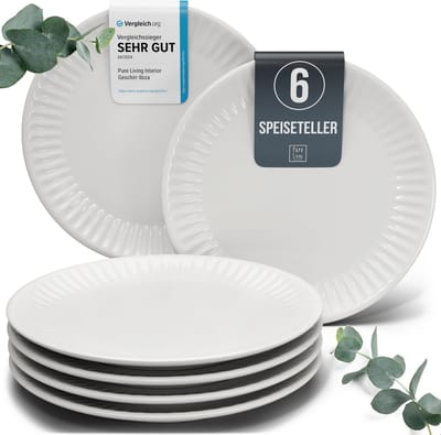 Pure Living Hygge Dinerborden - Lichtgrijs - 6 Stuks (Ø 26 cm) - Krasbestendig Aardewerk - Magnetronveilig - Vaatwasserbestendig