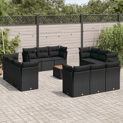 vidaXL - 13-delige - Loungeset - met - kussens - poly - rattan - zwart