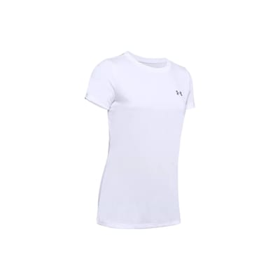 Under Armour Couleur Unie Logo Imprimé Col Rond Respirant Entraînement Sport Collant T-Shirt Confortable à Manches Courtes Hauts Femme Blanc 1277207-100 XL white