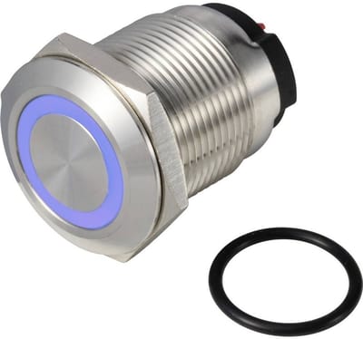 TRU COMPONENTS TC-13224204 ONPOW6319F-10E/Q/B/12V/S Druktoets 36 V DC/AC 2 A 1x uit/(aan) Moment Blauw IP65 1 stuk(s)