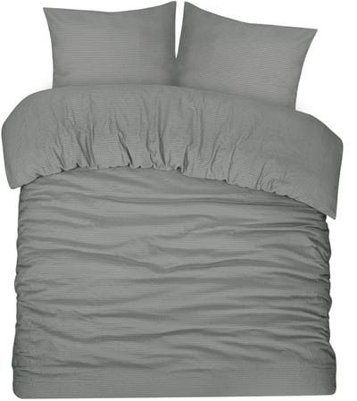 DoubleDry Dekbedovertrek Seersucker - 100% Katoen - Tweepersoons 200x200/220 cm + 2 Kussenslopen - Luchtig & Huidvriendelijk - Antraciet