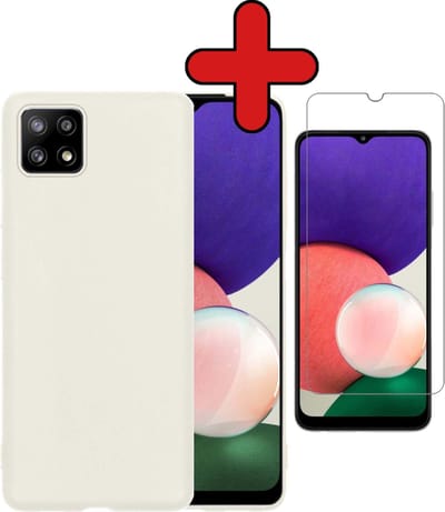 Hoesje - Met Screenprotector - Geschikt voor Samsung Galaxy M22 - Sterk & Shockproof - Telefoon Hoes - Back Cover - Siliconen Case - Telefoonhoes - Wit