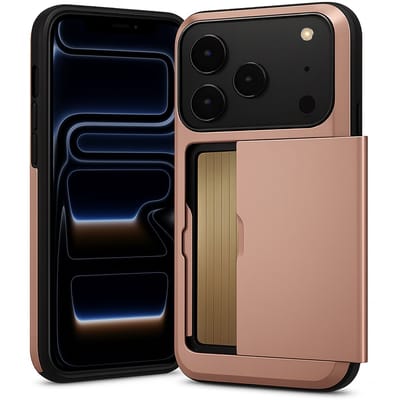 Hoesje met Pasjeshouder geschikt voor iPhone 17 Pro - Back Cover SlideCase Roségoud