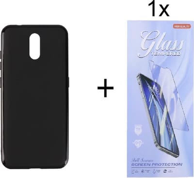 Hoesje Geschikt voor: Nokia 2.3 Silicone - Zwart + 1X Tempered Glass Screenprotector - ZT Accessoires
