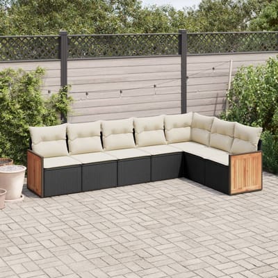 vidaXL - 7-delige - Loungeset - met - kussens - poly - rattan - zwart