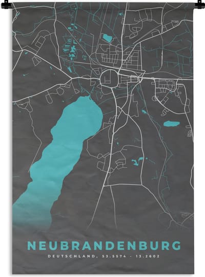 Wandkleed - Wanddoek - Duitsland – Blauw – Neubrandenburg – Stadskaart – Kaart – Plattegrond - 120x180 cm - Wandtapijt