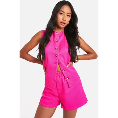 boohoo Dames Textured Linen Look Tie Back Waistcoat | Felroze | Maat: 34
