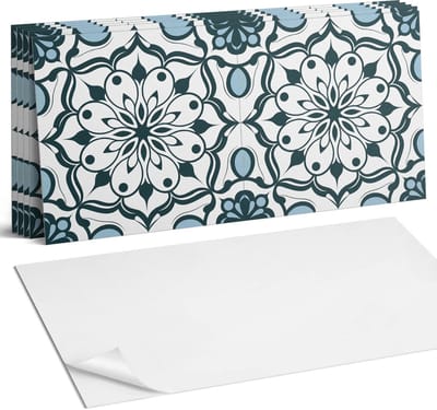 Coloray Plaktegels - Bloemenmandala patroon Wandtegel Zelfklevend - 60 cm x 30 cm - Zwart Plaktegels - 6 stuks - Rechthoek PVC Tegels - Plaktegels Keuken - Zelfklevende Vloertegels Badkamer - Vinyl Tegels Zelfklevend - Zelfklevende Wandtegels