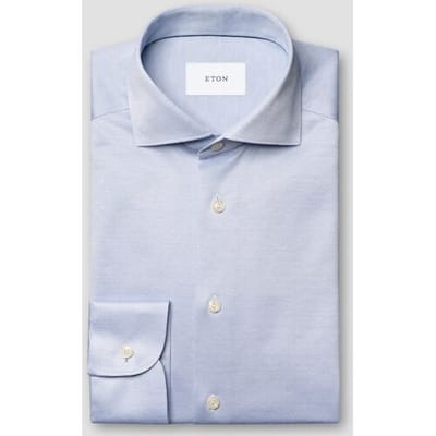 Eton Overhemd Solid Color Filo di Scozia Cotton Jersey Jacquard Knit Licht Blauw / male