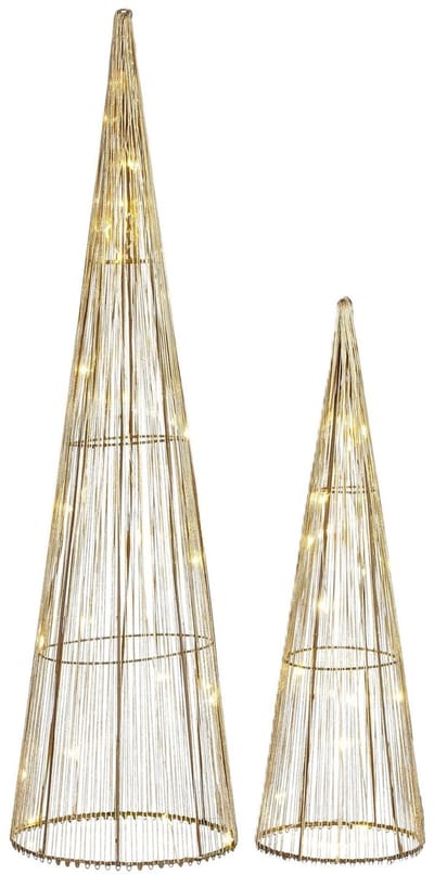 Mica Decorations LED kegels set - kerstboom lampen - goud - polyester/metaal - H60 en H40 cm