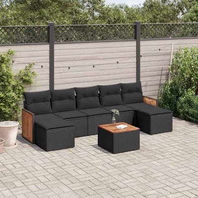 vidaXL - 8-delige - Loungeset - met - kussens - poly - rattan - zwart