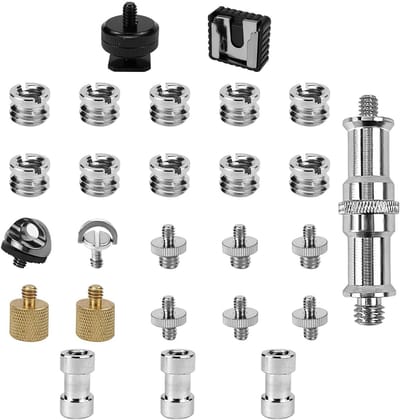 Allecto Plus - 26-delige set camera-schroeven met statiefschroefdraadadapters - Universele compatibiliteit met statieven, camera's en monopods