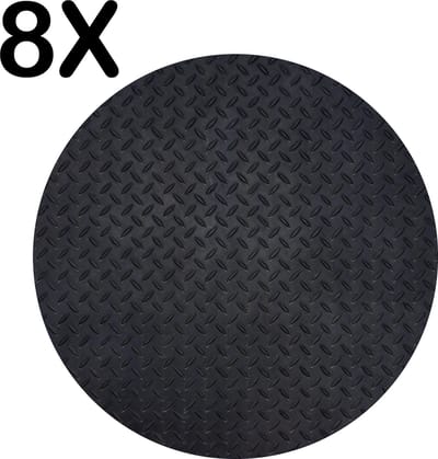 Luxe Ronde Placemat - Zwarte Traanplaat - Metalen Textuur - Set van 8 Placemats - 50x50 cm - 2 mm dik Vinyl - Anti Slip - Afneembaar