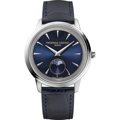 Frédérique Constant Moneta Moonphase FC-206N3S6 Horloge - Leer - Blauw - Ø 37 mm