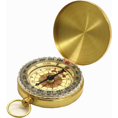 Boussole Métal Cuivre Rétro Vintage Couvercle à Rabat Boussole Montre de Poche Boussole pour Camping en Plein Air Randonnée Navigation de Plaisance beige
