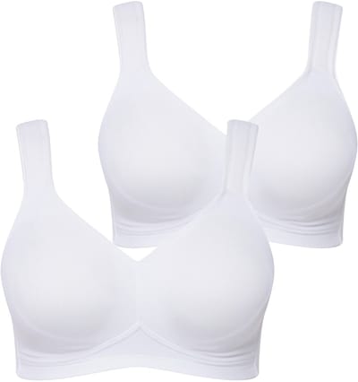 Ulla Popken - Dames - Microvezel-beha set van 2 zonder beugel voorgevormde cups - Sneeuwwit - Maat 95C
