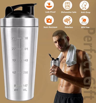 750 ml roestvrijstalen shakerbeker voor eiwitpoeder – Mixbeker voor fitness