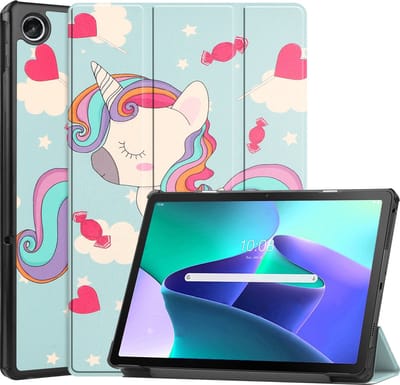 Hoesje Geschikt voor Lenovo Tab M10 Plus (3e / 3rd Generatie) - Dun & Stevig - Trifold Bookcase - Hard Cover - Hardcover Book Case - Tablet Hoes - Eenhoorn