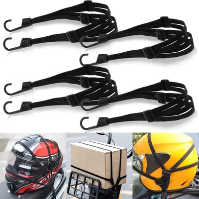 Bungee-koorden met haken, 4 stuks verstelbare bagageriem Bungee-koorden, elastische riem met 8 schuifgespen voor bagage, helm, zwart