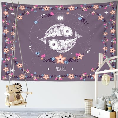 Twaalf Sterrenbeelden Cartoon Wandkleed Hippie Tapijt Hekserij Psychedelisch Kawaii Kinderkamer Kunst Woondecoratie 95x70cm gray