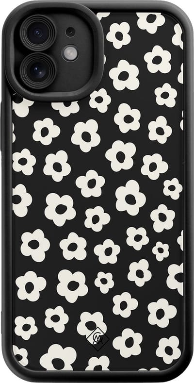 Casimoda® hoesje - Geschikt voor iPhone 11 - Retro Bloempjes - Effen telefoonhoesje met lensbescherming - Siliconen/TPU - Backcover - Zwart