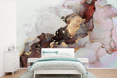 Behang - Fotobehang Rood - Marmer - Goud - Breedte 390 cm x hoogte 260 cm