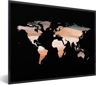 Poster in lijst - Fotolijst 80x60 cm - Posters - Wereldkaart - Kleuren - Zwart - Posterlijst zwart - Decoratie - Wanddecoratie woonkamer - Muurdecoratie slaapkamer