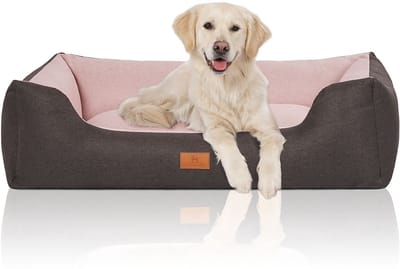 Knuffelwuff Hondenbed Luke van velours met fijn handgeweven karakter XL 105 x 75cm zwart-roze