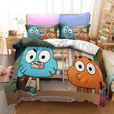 Anime Amazing World Gumball 3D Geprint Beddengoed Set Darwin Anais Dekbedovertrek King Queen Full Twin Maat voor Slaapkamer Hometextiel AU Double(180x210cm)
