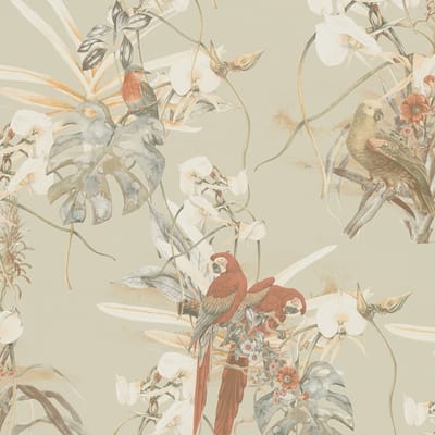 PAPEGAAIEN BEHANG | Tropisch - oranje beige wit - A.S. Création PintWalls II