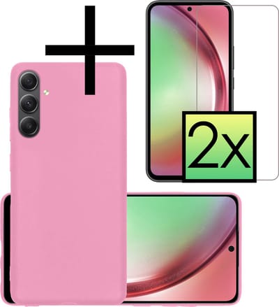 Hoesje - Met 2x Screenprotector - Geschikt voor Samsung Galaxy A54 - Sterk & Shockproof - Back Cover - Siliconen Case - Telefoon Hoes - Lichtroze