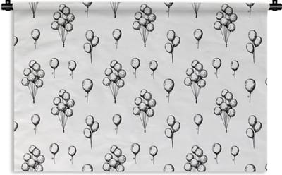 Wandkleed - Wanddoek - Ballon - Patronen - Zwart Wit - 90x60 cm - Wandtapijt