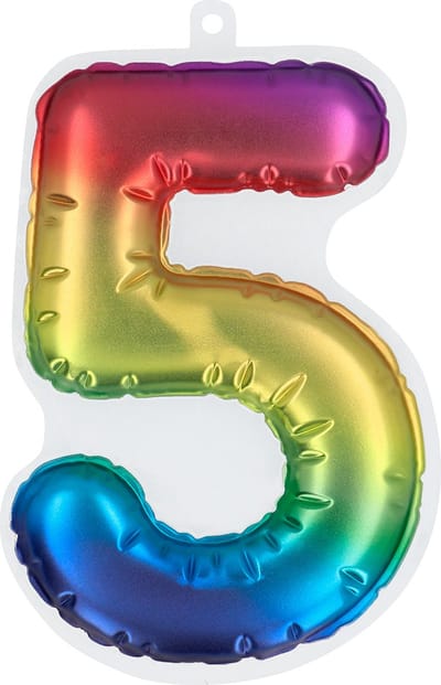 Boland - Sticker Folieballon '5' regenboog Multi - Regenboog - Verjaardag - Jubileum - Raamsticker - Kinderfeestje