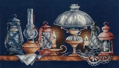 BORDUURPAKKET LAMPS - ADRIANA - telpatroon om te borduren - zwarte AIDA 14 count