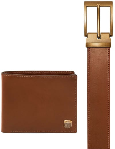 FOSSIL Leren Portemonnee Riem Hayes Gift Set Brown Bruine