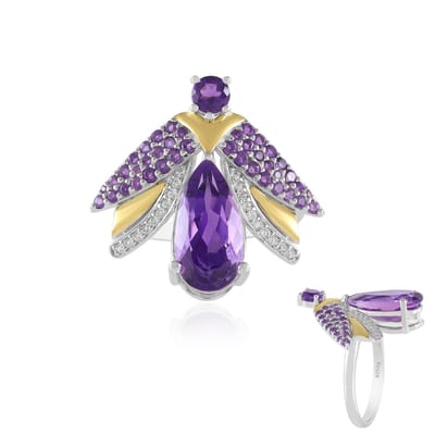 Cavill - Zambia Amethist Ring - 925 Sterling Zilver - Peervormige 3,807 ct Amethist met Witte Topaas Accenten - Elegante Unieke Damesring
