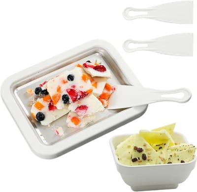 IJsmaker Pan - Rolde IJs Maker - Desserts Maken - Handmatige Schraper - 8.9x6.9x1.4 inch - Bruinzwart