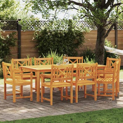 vidaXL - Tuin - Eettafel - Set - 9 - st - Bruin - Massief - Acacia - Hout