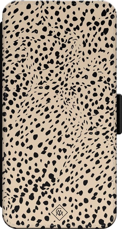 Casimoda® bookcase - Geschikt voor iPhone 13 Pro - Hoesje met pasjeshouder - Stippen bruin abstract - Bruin/beige - PU-leer met kunststof telefoonhouder