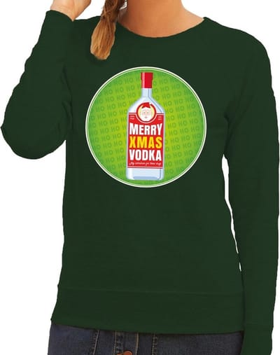 Foute kersttrui / sweater Merry Chrismas Vodka groen voor dames - Kersttrui voor wodka liefhebber XS