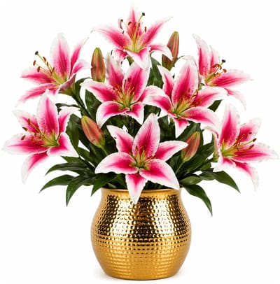 Mica Decorations Kunstbloem Lily Stargazer Valley - 6x - H75 cm - roze - kunststof - stelen kunstbloemen - boeket - bloemetjes