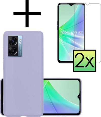 Hoesje - Met 2x Screenprotector - Geschikt voor OPPO A77 - Sterk & Shockproof - Back Cover - Siliconen Case - Telefoon Hoes - Lila
