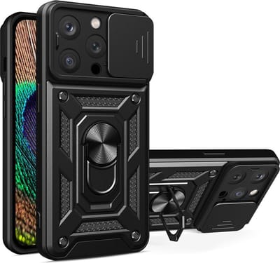 MobyDefend Hoesje - Geschikt voor iPhone 15 Pro - Pantsercase Met Draaibare Ring - Zwart