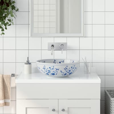 vidaXL - Opzetwasbak - rond - Φ41x14 - cm - keramiek - wit - en - blauw