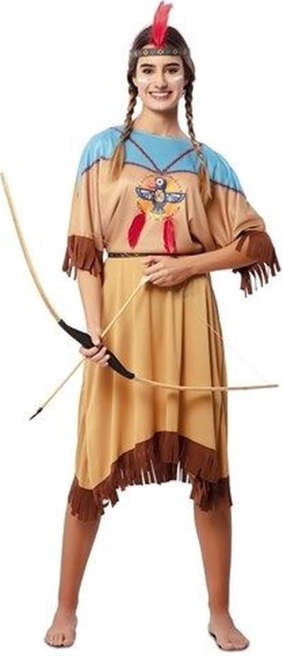 Indianen outfit Dames Bruin/Blauw Kiowa - Maat M/L