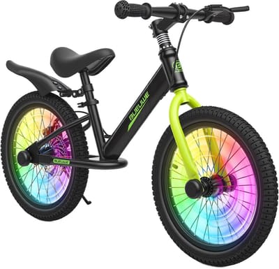Kinderloopfiets - Balansfiets Kinderen - Veilig Leren Fietsen - Schijfrem Knipperende Naven - 16 Inch Wielmaat - Zwart