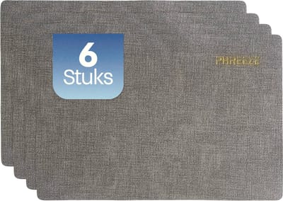 Phreeze Placemat met Linnen Patroon - 6 Stuks - Wasbaar - 30x45 CM - Luxe Onderleggers voor Borden - Grijs